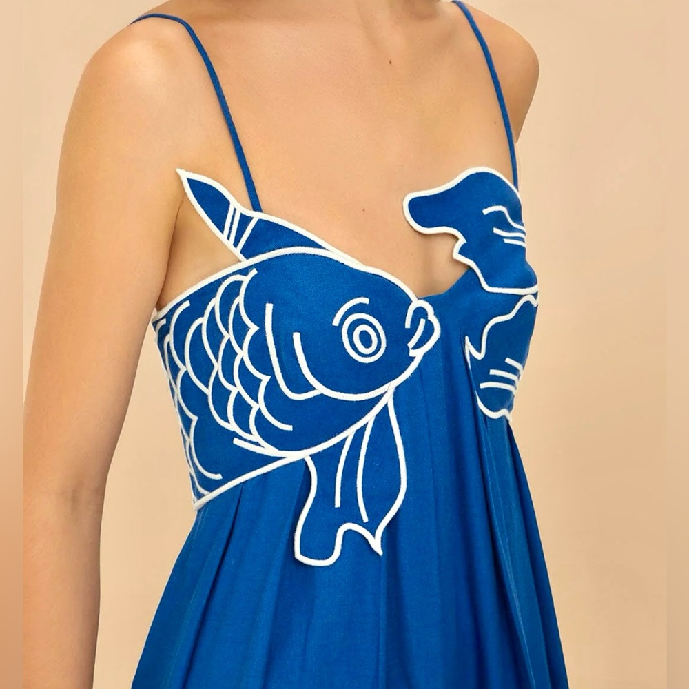 πΊπHPππΊ NWT Farm Rio Blue Fish Top Maxi Dress - Picture 4 of 16